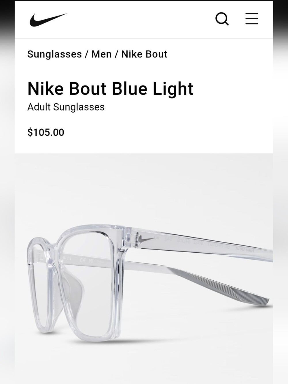 Nike Transparent Clear Blue-Light Blocking Glasses